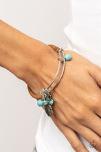 Load image into Gallery viewer, Running a-FOWL - Blue Stone Feather Hinge Bracelet Paparazzi Accessories