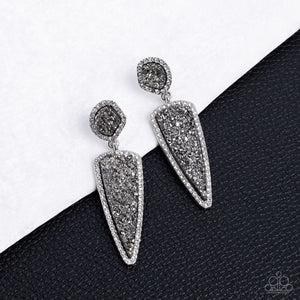 hematite,post,rhinestones,silver,Druzy Desire - Silver Rhinestone Post Earrings