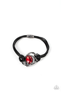 leather,magnetic,red,rhinestones,Keep Your Distance - Red Rhinestone Urban Magnetic Bracelet