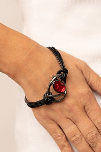 leather,magnetic,red,rhinestones,Keep Your Distance - Red Rhinestone Urban Magnetic Bracelet