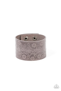 floral,leather,silver,snap,wrap,Rosy Wrap Up - Silver Wrap Leather Bracelet