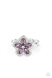 Dainty Back,floral,purple,rhinestones,Efflorescent Envy - Purple Rhinestone Floral Ring