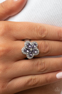 Efflorescent Envy - Purple Rhinestone Floral Ring Paparazzi Accessories