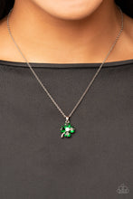 Load image into Gallery viewer, Kiss Me, Im Irish - Green Rhinestone Clover Necklace Paparazzi Accessories