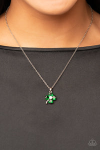 green,rhinestones,short necklace,Kiss Me, Im Irish - Green Rhinestone Clover Necklace