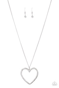 hearts,long necklace,rhinestones,white,Va-Va-VALENTINE - White Rhinestone Heart Necklace
