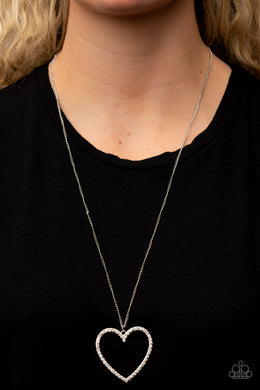 Va-Va-VALENTINE - White Rhinestone Heart Necklace Paparazzi Accessories