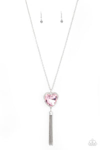 heart,hearts,long necklace,pink,Finding My Forever - Pink Rhinestone Heart Necklace