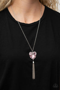 heart,hearts,long necklace,pink,Finding My Forever - Pink Rhinestone Heart Necklace