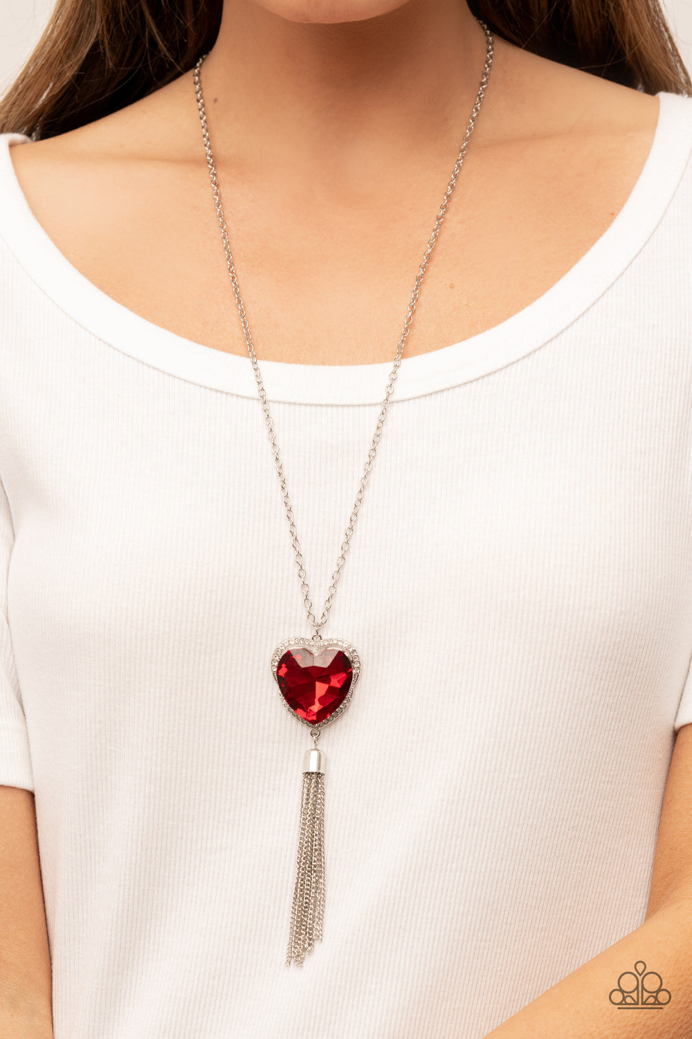 Finding My Forever - Red Rhinestone Heart Necklace Paparazzi Accessories