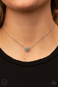 choker,hearts,silver,Twitterpated Twinkle - White Rhinestone Heart Necklace