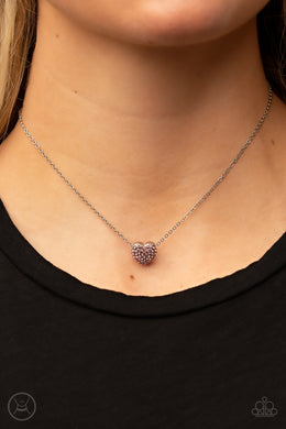Twitterpated Twinkle - Pink Rhinestone Heart Choker Necklace Paparazzi Accessories