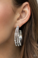 Load image into Gallery viewer, Cosmopolitan Cool - White Rhinestone Hoop Earrings Paparazzi Accessories
