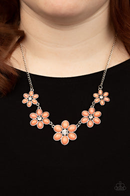 Prairie Party - Orange Flower Necklace Paparazzi Acessories