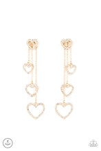 Load image into Gallery viewer, Falling In Love - Gold Heart Rhinestone Jacket Earrings Paparazzi Accessories