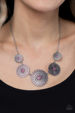 Marigold Meadows - Pink Floral Necklace Paparazzi Accessories