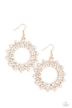 Load image into Gallery viewer, Combustible Couture Gold Pearl Rhinestone Earrings Paparazzi Accessories