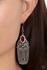 fishhook,red,rhinestones,Pressed for CHIME - Red Rhinestone Earrings