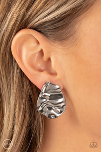 clip-on,silver,Raise the RUCHE - Silver Clip-On Earrings