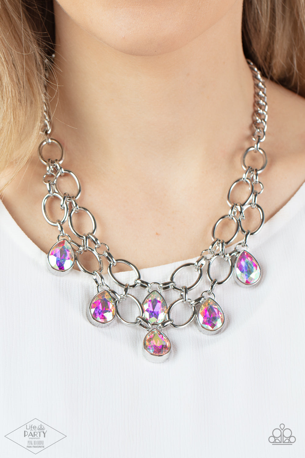 Show-Stopping Shimmer - Multi Iridescent Rhinestone Necklace Paparazzi Accessories