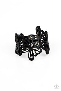 black,butterfly,snap,wrap,Butterfly Breeze - Black Leather Bracelet