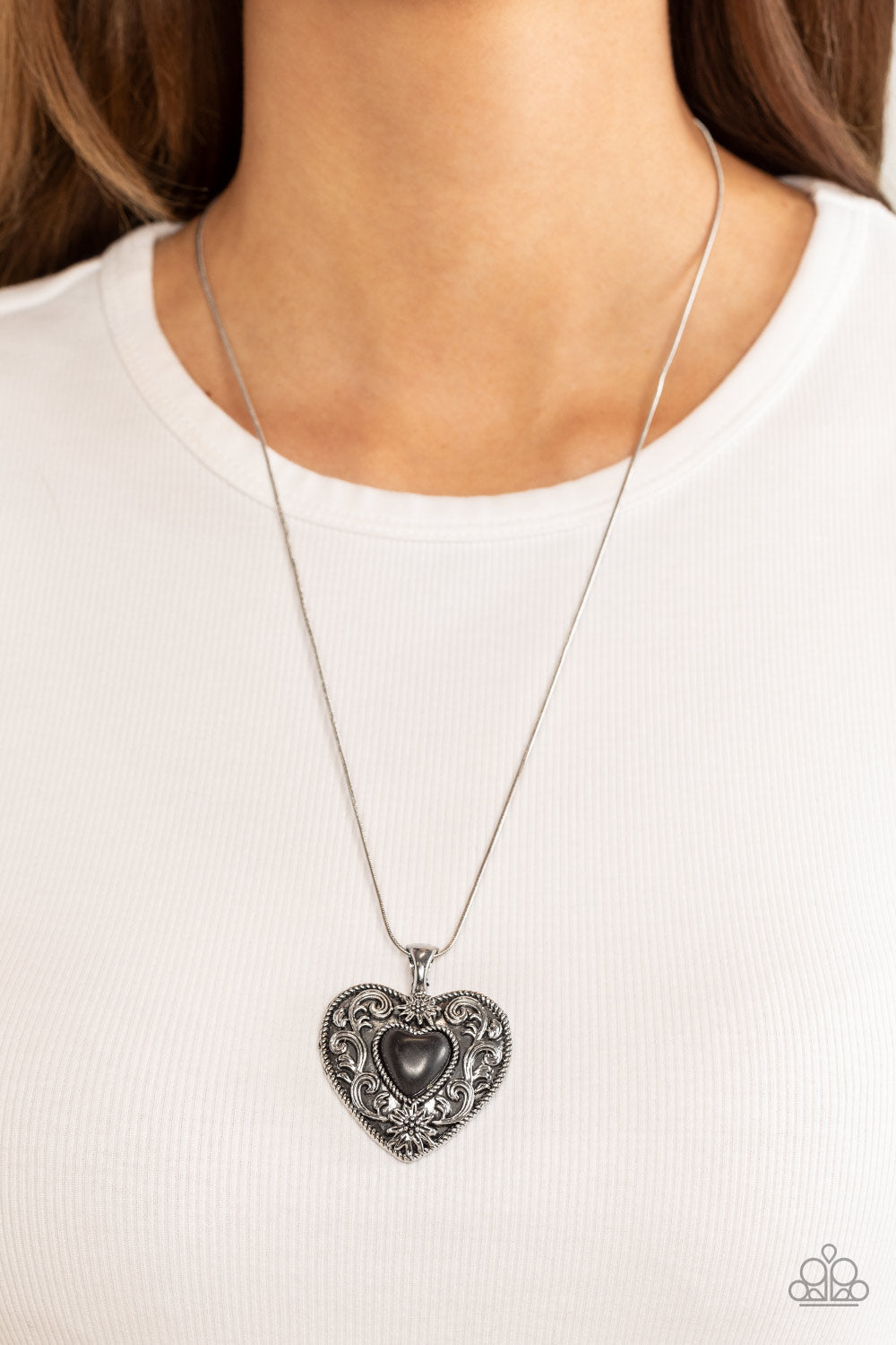 Wholeheartedly Whimsical - Black Stone Heart Necklace Paparazzi Accessories