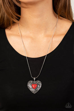 Wholeheartedly Whimsical - Red Stone Heart Necklace Paparazzi Accessories