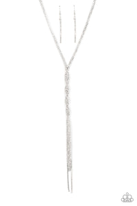 life of the party,long necklace,rhinestones,white,Impressively Icy White Rhinestone Necklace