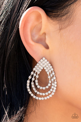 Take a POWER Stance - White Rhinestone Post Earrings Paparazzi Accessories