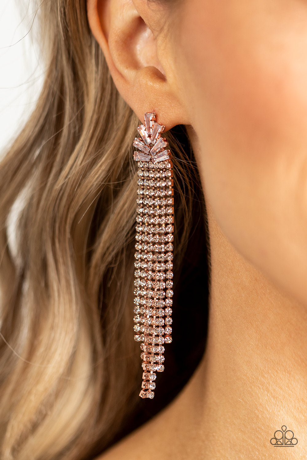 Overnight Sensation - Copper Rhinestone Post Earrings Paparazzi Accessories