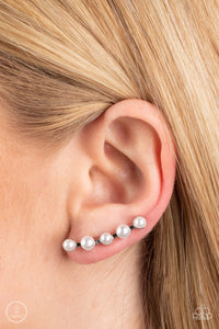 Ear Crawler,pearls,white,Drop-Top Attitude - White Pearl Ear Crawler Earrings