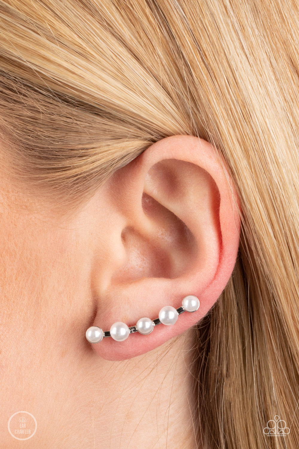 Drop-Top Attitude - White Pearl Ear Crawler Earrings Paparazzi Accessories