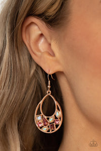 fishhook,rhinestones,rose gold,Regal Recreation - Rose Gold Rhinestone Earrings
