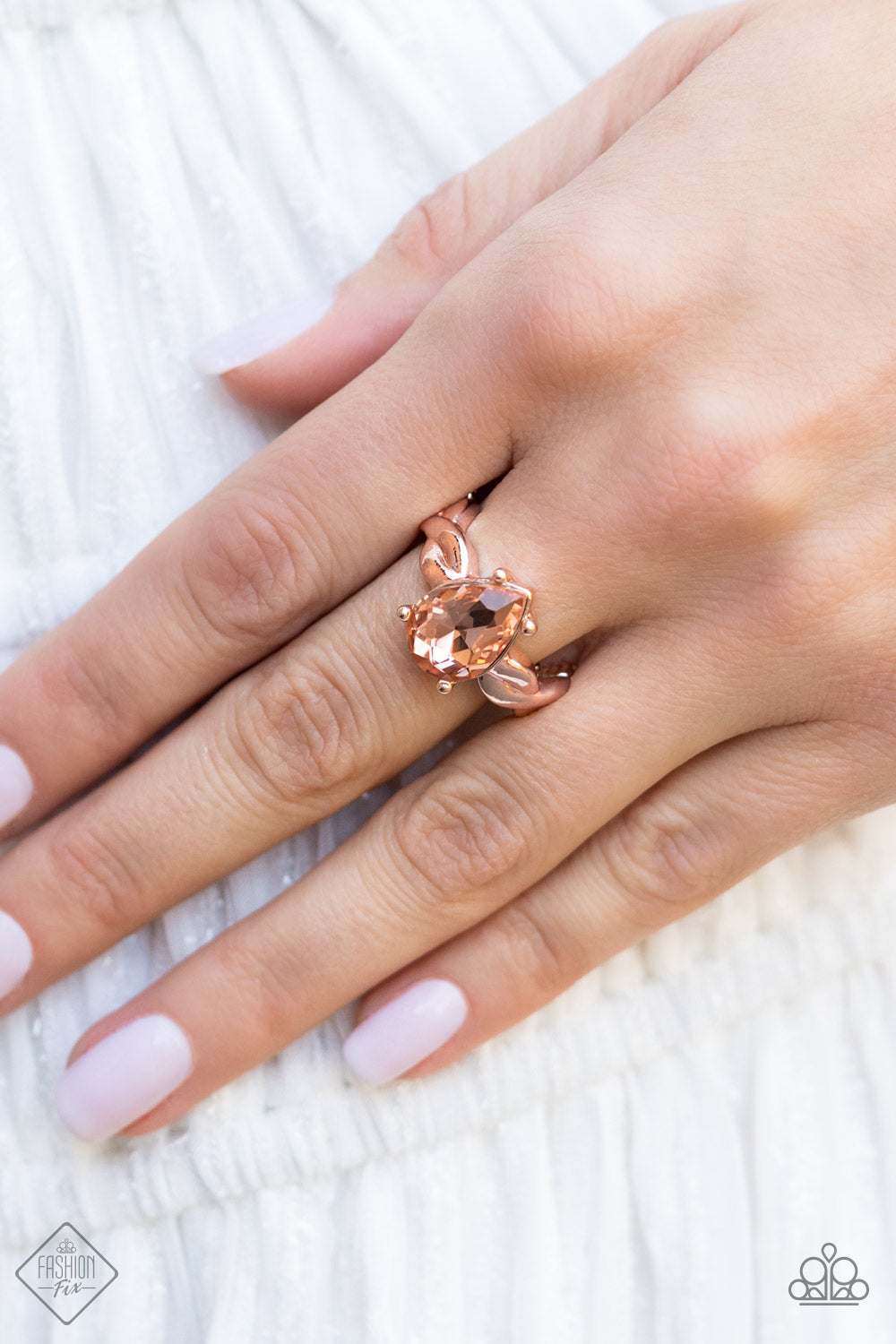 Law of Attraction Rose Gold Rhinestone Ring Paparazzi Accessories