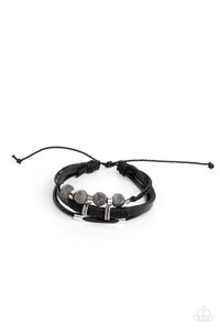 leather,pull-tie,silver,stone,urban,Amplified Aloha - Silver Stone Leather Urban Bracelet