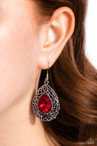 fishhook,red,rhinestones,Nest Nouveau - Red Rhinestone Earrings