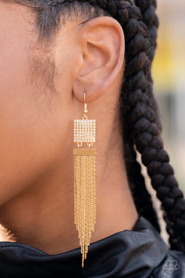 Dramatically Deco Gold Rhinestone Earrings Paparazzi Accessories