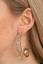 Load image into Gallery viewer, Cold as Ice - Gold Rhinestone Hoop Earrings Paparazzi Accessories