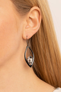 fishhook,gunmetal,rhinestones,Beautifully Bejeweled - Black Gunmetal Rhinestone Earrings