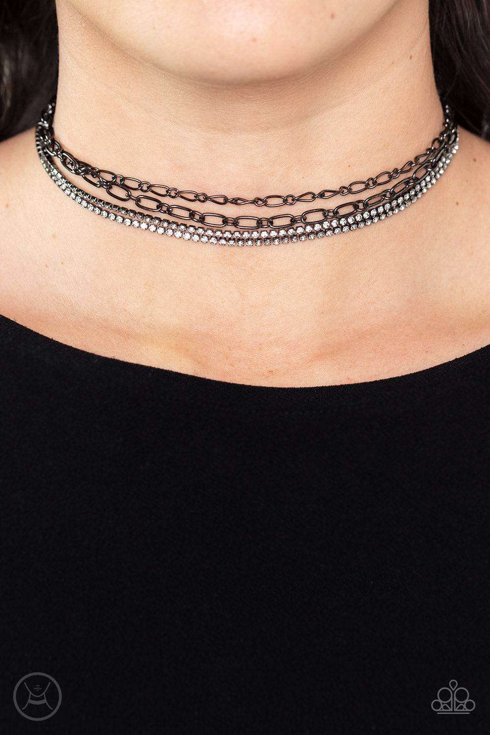 Glitter and Gossip - Black Gunmetal Rhinestone Choker Necklace Paparazzi Accessories