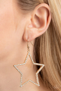 fishhook,patriotic,rhinestones,stars,Supernova Sparkle - Gold Star Rhinestone Earrings