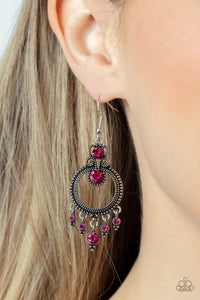 fishhook,pink,rhinestones,Palace Politics - Pink Rhinestone Earrings