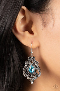 blue,fishhook,rhinestones,Palace Perfection - Blue Rhinestone Earrings