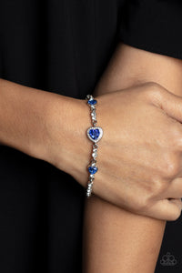 blue,hearts,lobster claw clasp,rhinestones,Amor Actually - Blue Rhinestone Heart Bracelet