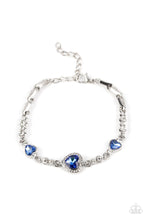 Load image into Gallery viewer, Amor Actually - Blue Rhinestone Heart Bracelet Paparazzi Accessories