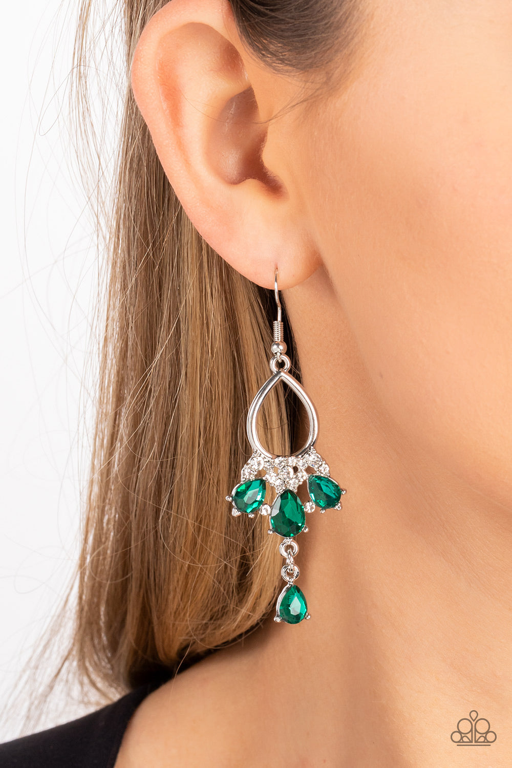 Coming in Clutch - Green Rhinestone Earrings Paparazzi Accessories