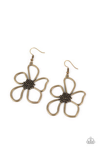brass,fishhook,floral,Wildflower Walkway - Brass Flower Earrings