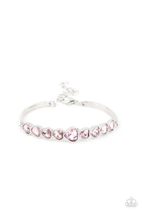 hearts,Lobster Claw Clasp,pink,rhinestones,Lusty Luster - Pink Rhinestone Heart Bracelet