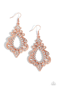 copper,fishhook,rhinestones,Fit for a DIVA - Copper Rhinestone Earrings