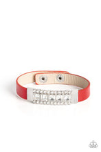 Load image into Gallery viewer, Rebel Reputation - Red Rhinestone Leather Wrap Bracelet Paparazzi Accessories